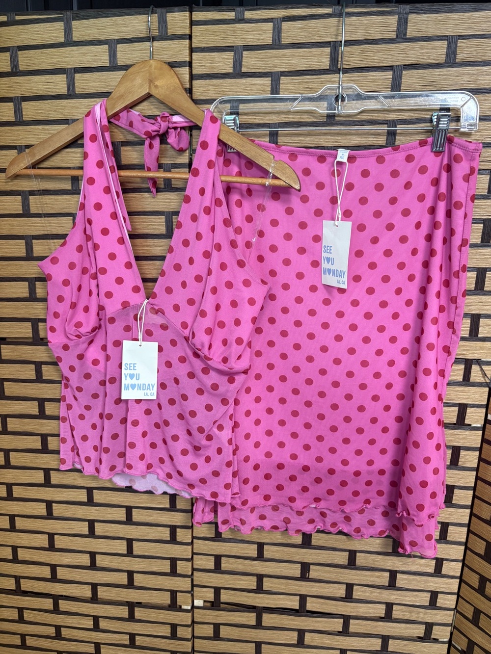 See You Monday Pink Polka Dot Two Piece Skirt Set Size XL
